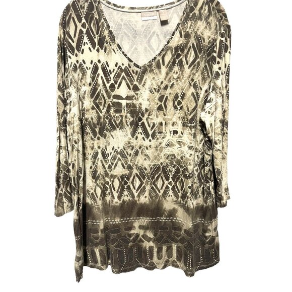 Chico's Tops - Chicos  Women's Top 3 (XL) Brown Beige Aztec 3/4 Sleeve Rayon Spandex V Neck